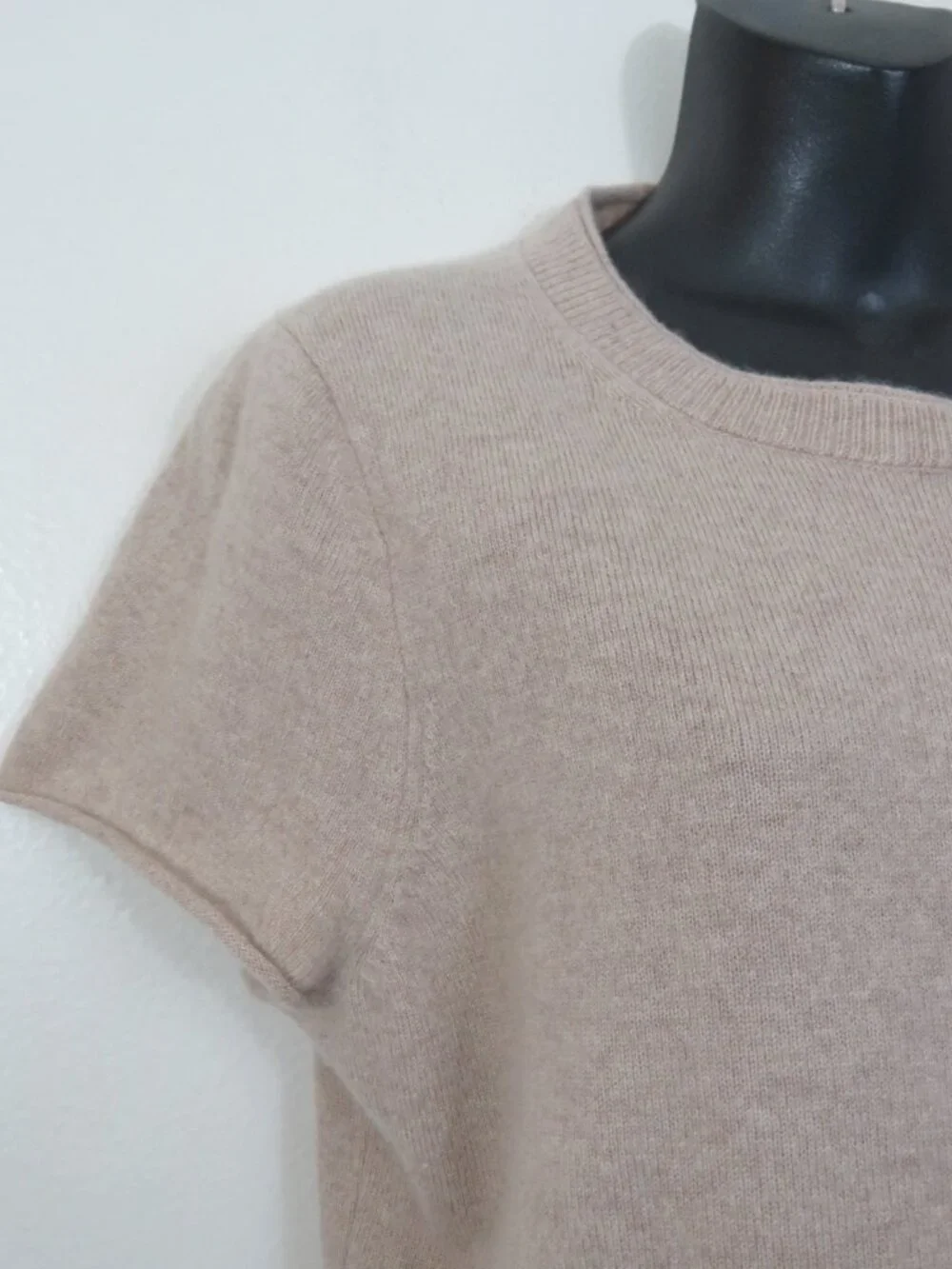 J Crew size Large 100% Cashmere Short Sleeve T Shirt Tee Beige Top